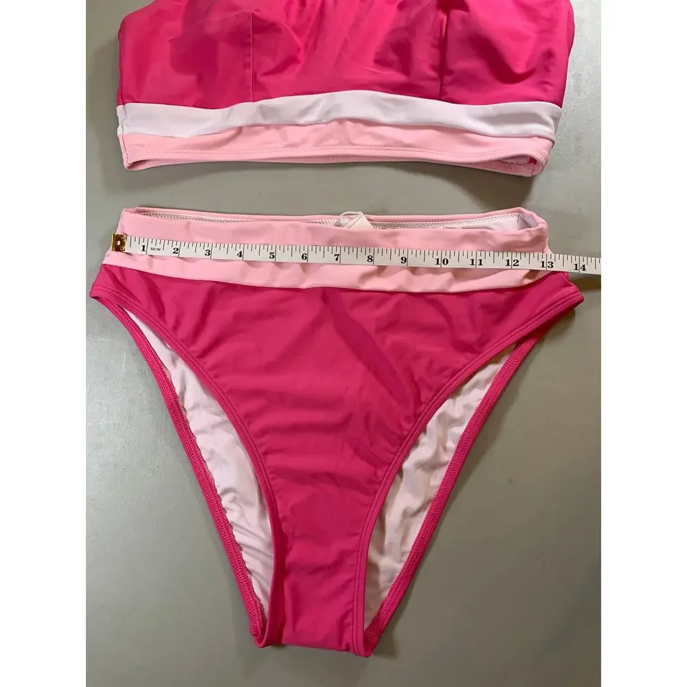 NWT Cupshe Pink Colorblock Sporty Bikini with High Rise Bottoms - Picture 5 of 9